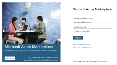 Azure Marketplace Logon